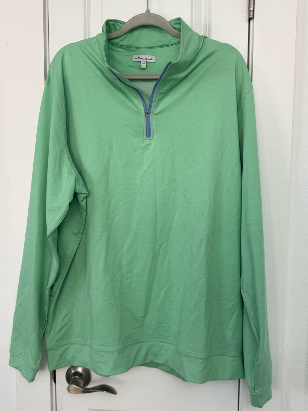 Peter Millar Mint Green Quarter-Zip Pullover with Blue Trim